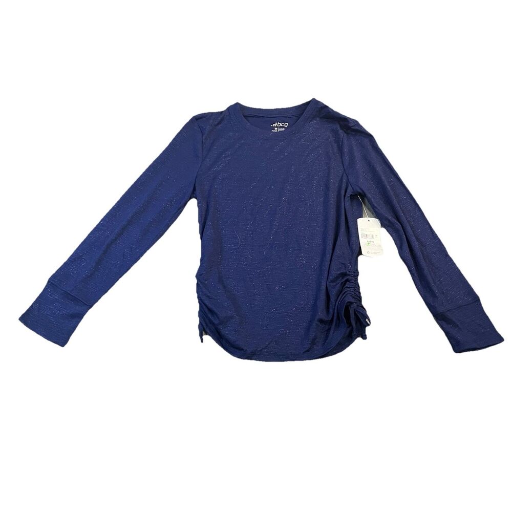 BCG Blue Shimmer Metallic Cinch Waist Long Sleeve Top Girls Youth Size 8-10 NEW